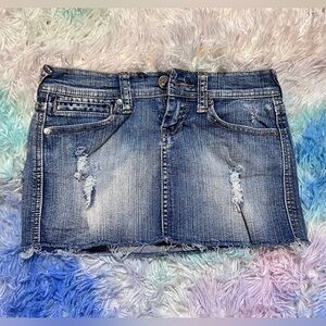 Denim Distressed Mini Skirt